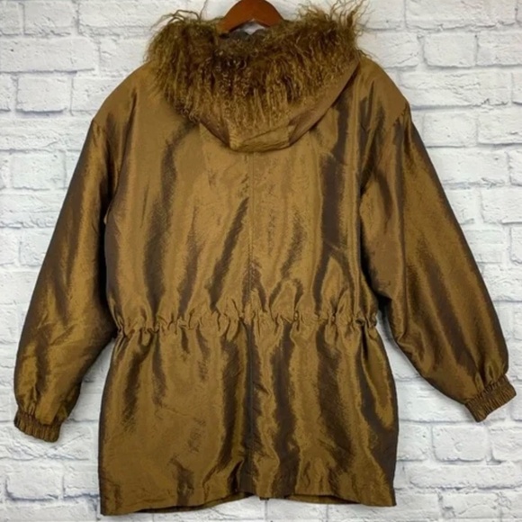 Vintage Greg Bell Bronze  Parachute Coat Lamb Fur Hood - Picture 2 of 8